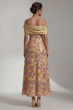 Yellow Sequin Off the Shoulder A Line Long Mother of the Bride Dress