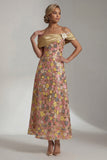 Yellow Sequin Off the Shoulder A Line Long Mother of the Bride Dress