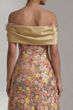 Yellow Sequin Off the Shoulder A Line Long Mother of the Bride Dress