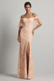 Peach Floral Mermaid Off The Shoulder Mother of the Bride Dress with Slit