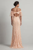 Peach Floral Mermaid Off The Shoulder Mother of the Bride Dress with Slit