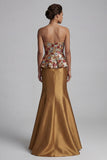 Strapless Mermaid Gold Floral Long Mother of the Bride Dress with Sequins
