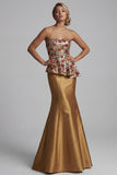 Strapless Mermaid Gold Floral Long Mother of the Bride Dress with Sequins