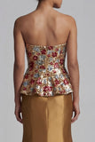 Strapless Mermaid Gold Floral Long Mother of the Bride Dress with Sequins