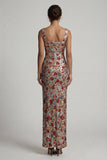 Sparkly Red Square Neck Floral Mermaid Sequin Long Mother of the Bride Dress