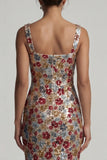 Sparkly Red Square Neck Floral Mermaid Sequin Long Mother of the Bride Dress