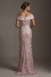 Sparkly Pink Off the Shoulder Mermaid Beaded Long Mother of the Bride Dress