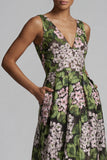 Dark Green Floral V-Neck Long A Line Mother of the Bride Dress with Slit