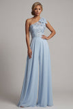 Sky Blue One Shoulder Chiffon Mother of the Bride Jumpsuits with Bow