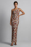 Sparkly Red One Shoulder Sheath Sequin Long Mother of the Bride Dress