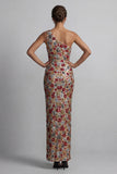 Sparkly Red One Shoulder Sheath Sequin Long Mother of the Bride Dress