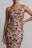 Sparkly Red One Shoulder Sheath Sequin Long Mother of the Bride Dress