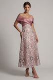 Sparkly Pink A Line Off the Shoulder Long Mother of the Bride Dress with Sequins