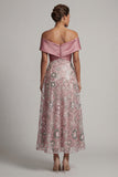 Sparkly Pink A Line Off the Shoulder Long Mother of the Bride Dress with Sequins