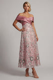 Sparkly Pink A Line Off the Shoulder Long Mother of the Bride Dress with Sequins