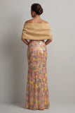 Yellow Mermaid Sequins Off The Shoulder Long Mother of the Bride Dress with Slit