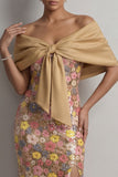 Yellow Mermaid Sequins Off The Shoulder Long Mother of the Bride Dress with Slit
