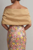 Yellow Mermaid Sequins Off The Shoulder Long Mother of the Bride Dress with Slit