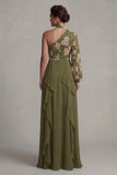 Floral Eucalyptus A Line Ruffled Chiffon Long Mother of the Bride Dress