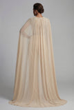 Champagne Applique Round Neck Mother of the Bride Jumpsuit with Cape