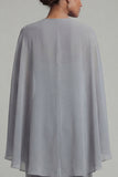 Grey Blue Halter Chiffon Long Mother of the Bride Jumpsuit with Cape