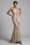 Champagne One Shoulder Mermaid Appliqued Mother of the Bride Dress