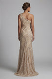 Champagne One Shoulder Mermaid Appliqued Mother of the Bride Dress