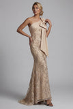 Champagne One Shoulder Mermaid Appliqued Mother of the Bride Dress