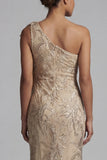 Champagne One Shoulder Mermaid Appliqued Mother of the Bride Dress
