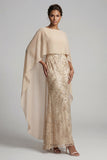 Champagne Mermaid Long Mother of the Bride Dress with Cape