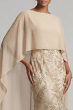 Champagne Mermaid Long Mother of the Bride Dress with Cape