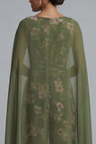 Eucalyptus Floral V-Neck Mother of the Bride Jumpsuit with Cape