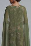 Eucalyptus Floral V-Neck Mother of the Bride Jumpsuit with Cape