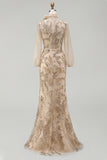 Champagen Mermaid High Neck Long Mother of the Bride Dress with Bow