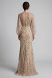 Champagen Mermaid High Neck Long Mother of the Bride Dress with Bow
