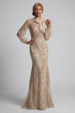 Champagen Mermaid High Neck Long Mother of the Bride Dress with Bow