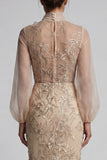 Champagen Mermaid High Neck Long Mother of the Bride Dress with Bow