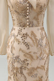 Champagen Mermaid High Neck Long Mother of the Bride Dress with Bow