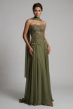 Olive Strapless A Line Long Mother of the Bride Dress with a Neck Scarf