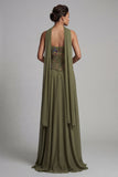 Olive Strapless A Line Long Mother of the Bride Dress with a Neck Scarf