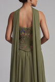 Olive Strapless A Line Long Mother of the Bride Dress with a Neck Scarf
