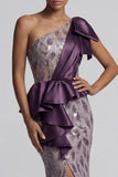 Sparkly One Shoulder Purple Mermaid Sequin Mother of the Bride Dress with Slit
