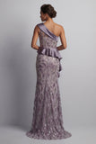 Sparkly Vintage Mauve Sequin Mermaid Long Mother of the Bride Dress with Ruffles