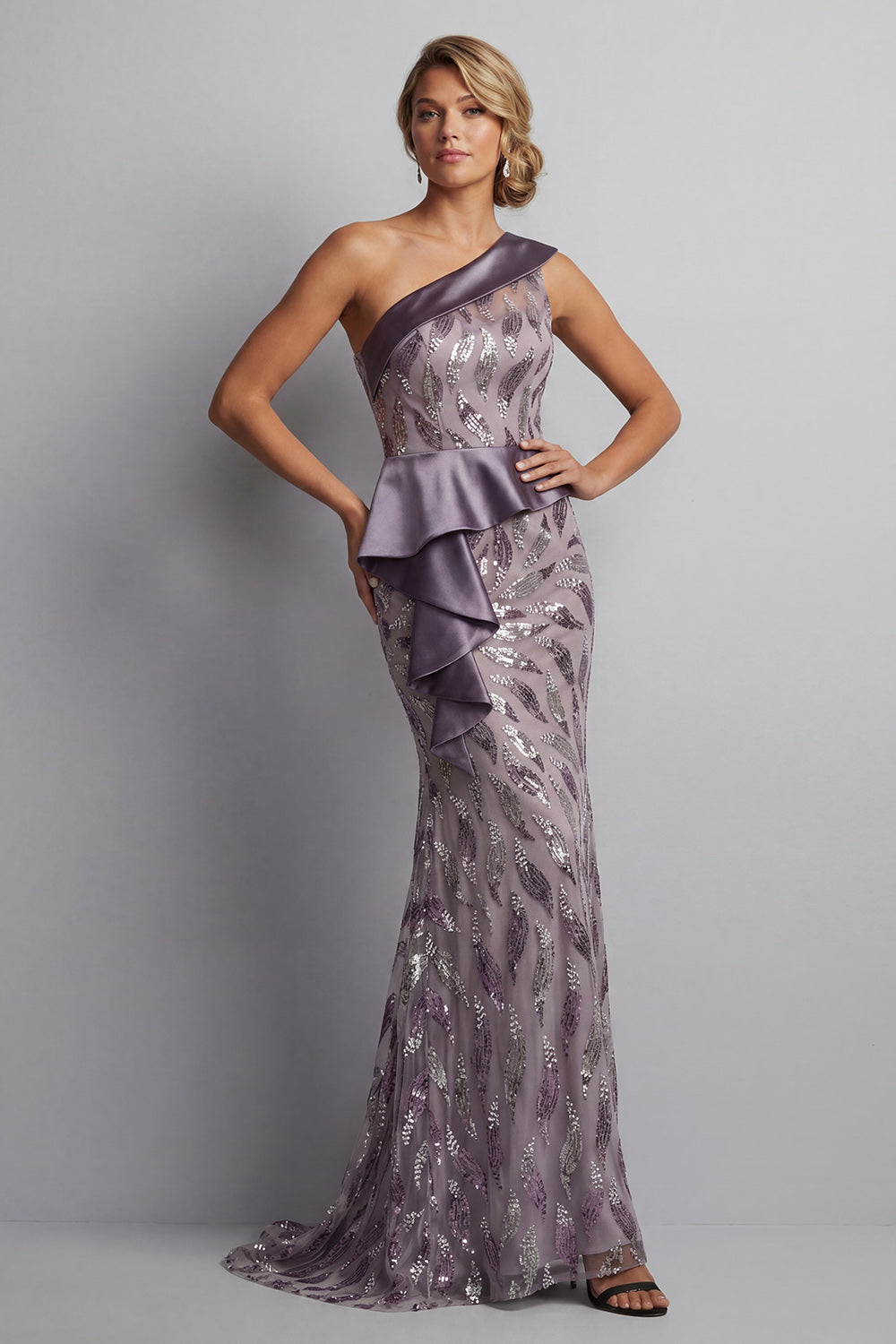 Sparkly Vintage Mauve Sequin Mermaid Long Mother of the Bride Dress with Ruffles