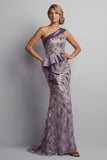 Sparkly Vintage Mauve Sequin Mermaid Long Mother of the Bride Dress with Ruffles