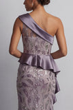 Sparkly Vintage Mauve Sequin Mermaid Long Mother of the Bride Dress with Ruffles