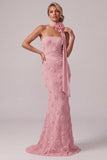 Pink Strapless Mermaid Long Mother Of the Bride Dress with 3D Flowers