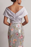 Sparkly Silver V-Neck Sequin Mermaid Floral Long Mother Of the Bride Dress