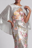 Sparkly Silver Sequin Mermaid Long Mother Of the Bride Dress with Cape