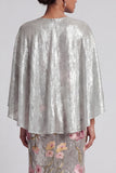 Sparkly Silver Sequin Mermaid Long Mother Of the Bride Dress with Cape